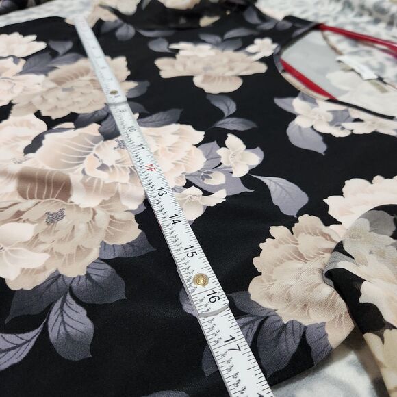 Calvin Klein Top Size Small Black Floral Sheer Sleeves - Picture 7 of 15